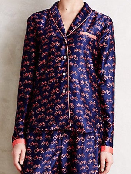 Anthropologie Eloise Sweetest Dreams Bicycle Print Pajama Button-Up Top